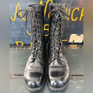 Men's Black Leather Lace-Up Combat Boots